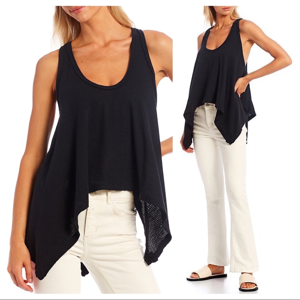 FREE PEOPLE BOHO FLOWY TOP BOHEMIAN TUNIC TANK SLEEVELESS BLACK KNIT TEE A3C - Picture 4 of 15
